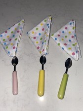 Toys Piece Miniature 3spoons 2 1/2 3 Napkins Cutlery Pink Green Yellow Handle