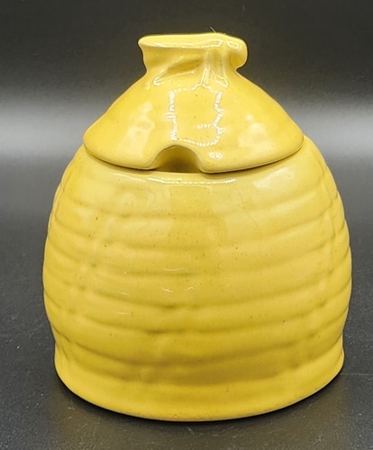 Jarra de miel vintage FRANKOMA POTTERY 803 esmalte amarillo colmena con tapa de abeja, 12 oz, EE. UU. - Imagen 22 de 22