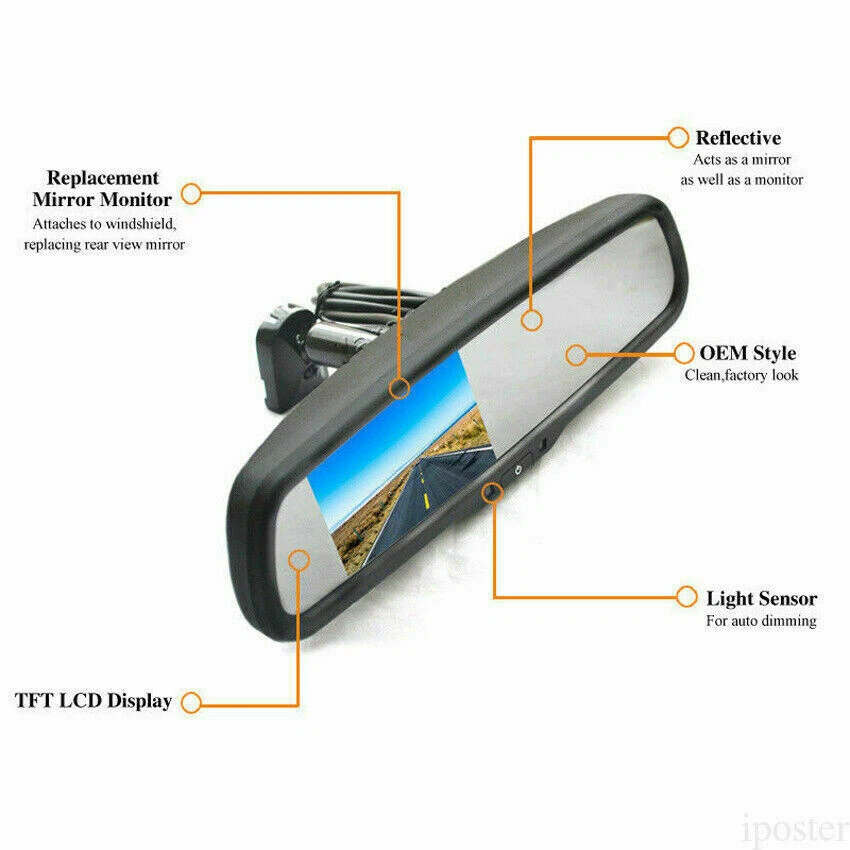 4.3" Car Rear View Mirror Monitor Auto Reversing Backup Camera For Ford Transit - Image 2 of 4