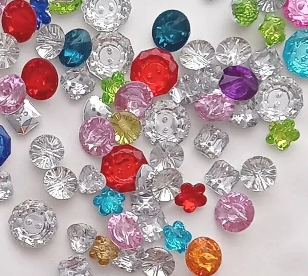 75pcs 2-Holes Buttons Acrylic Faceted Rhinestone Crystal Assorted Colors Shapes - Image 4 of 4