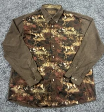 Legendary Whitetails Original Deer Gear Button Down Shirt Brown Deer Print L