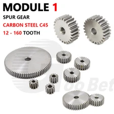 Mod 1 Spur Gear 12 Tooth - 160 Tooth C45 Steel Motor Pinion Flat Cogwheel Metal