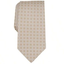 MICHAEL KORS Taupe Longboat Grid Geometric Silk Blend Neck Tie NEW