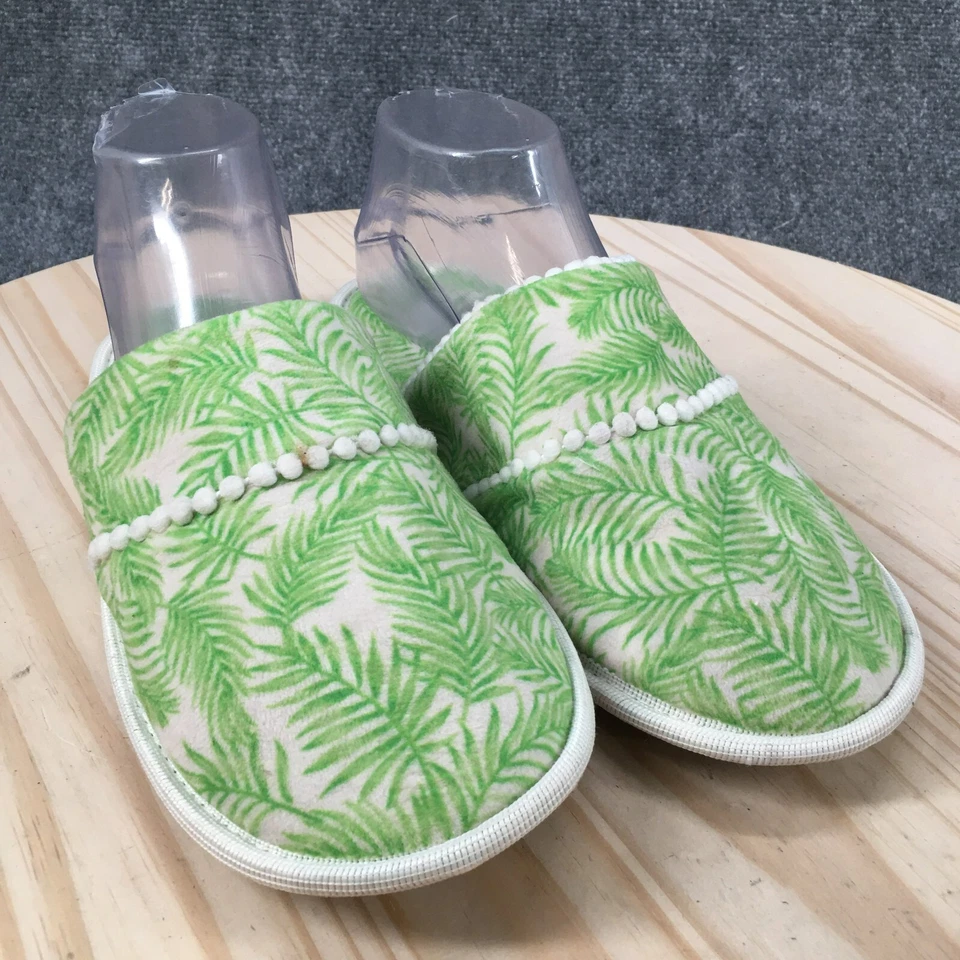 Laura Ashley 拖鞋女式 8-9 一脚蹬骡子绿色舒适人造毛皮室内叶子 — 第 3/4 张图片