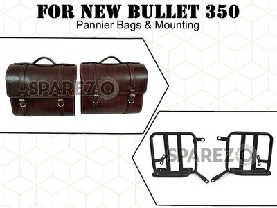 For Royal Enfield New Bullet 350 Leather Pannier Bags With Mounting D24 2023-25