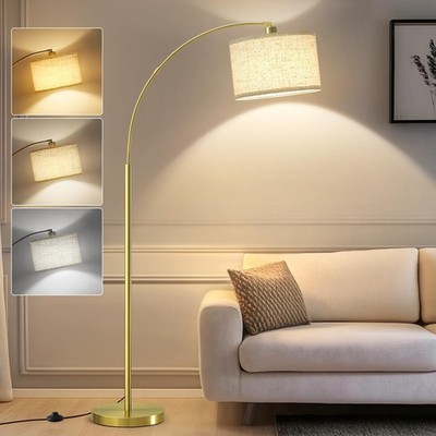 Arc Floor Lamp Free Standing with Adjustable Head 3 Colour Temperatures