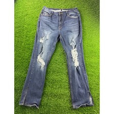 Fashion Nova Womens Jeans Sz 16 High Rise Ripped Distressed Stretch Blue Denim