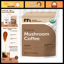 Organic Instant Mushroom Coffee 14oz Medium Roast 10-Mushroom Blend Gluten