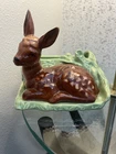 SHAWNEE PLANTER POTTERY #766 DEER SITTING ON GREENERY 7X7" VINTAGE 1940-1950