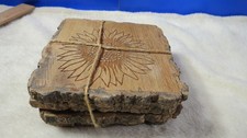 Vintage 4pc Set Coasters In a Hand Carved Wooden Decorative UNUSED