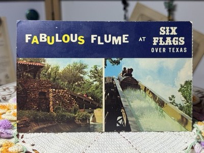 Vintage Six Flags Over Texas Postcard Fabulous Flume Ride 60 s Litho Theme Park