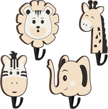 4 Pieces Cute Safari Nursery Decor Jungle Animal Nursery Decorative Wall Hooks C