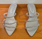 Crystal Rhinestone Silver Strappy Party Evening Shoes Kitten Heels Sz 39 — photo 1