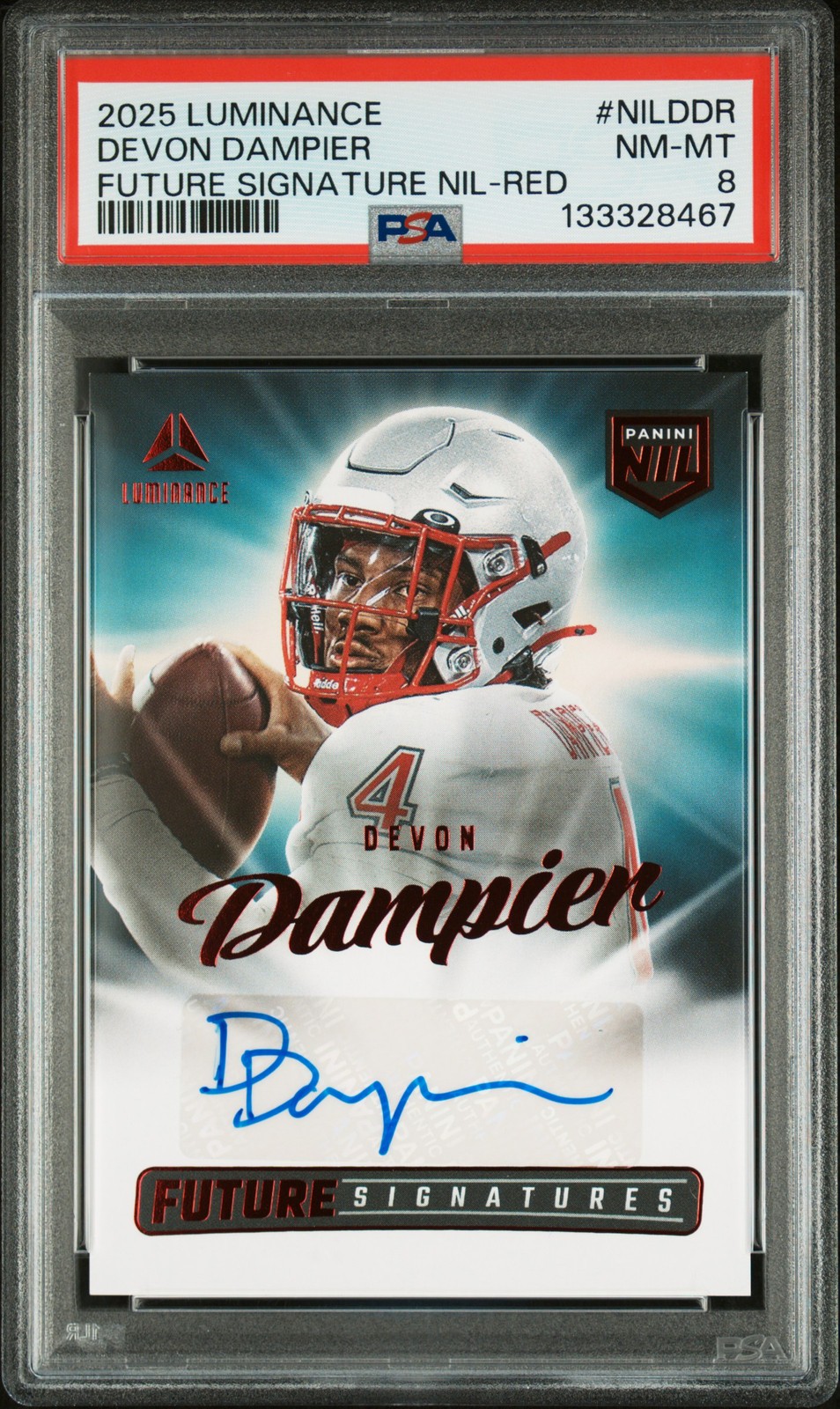 2025 PANINI LUMINANCE FUTURE SIGNATURES NIL RED #NILDDR DEVON DAMPIER PSA 8