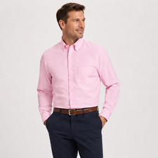 NEW Chaps Dress Shirt Regular Fit Wrinkle Free Herringbone Twill Pink L - 32/33