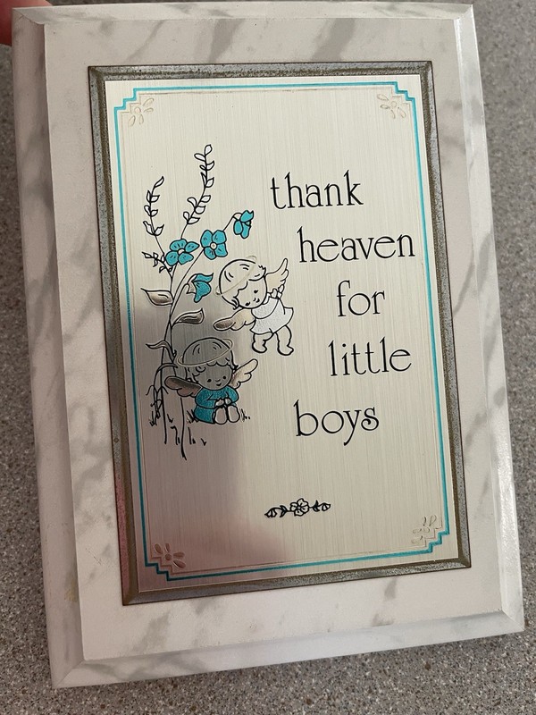 Vintage 1990's Thank heaven for little boys wall plaque baby decor
