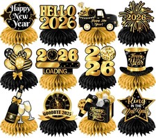 New Year Table Decorations 2026,12pcs Happy New Year Honeycomb Centerpiece Bl...