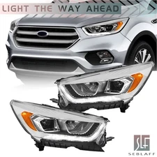 For Ford Escape 2017-2019 Headlights Halogen LED DRL Chrome Clear Set Left+Right
