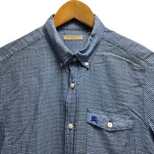 Burberry Brit Men's M Blue Button Down Nova Check Equestrian Sheer Cotton Shirt