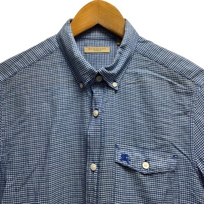 Burberry Brit Men's M Blue Button Down Nova Check Equestrian Sheer Cotton Shirt