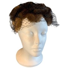 Ladies Black  Mauve Satin Fur and Netting Hat UnionMade Vintage