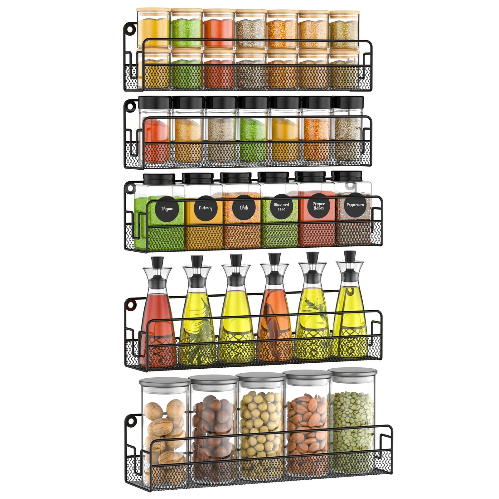 Wall Mounted Spice Rack Organizer, Pantry Door Organizer & Hanging Storage Ba...