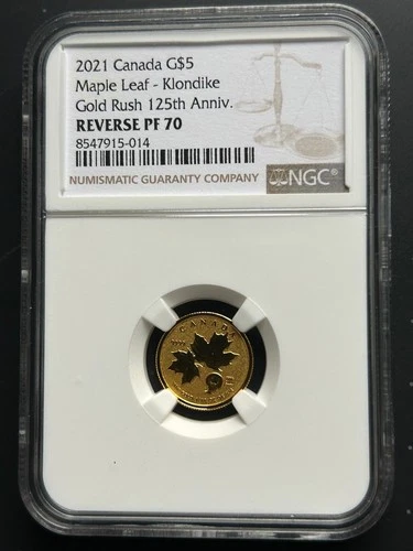 2021 CANADA G5$ MAPLE LEAF - KLONDIKE GOLD RUSH NGC REVERSE PROOF PF70 TOP POP