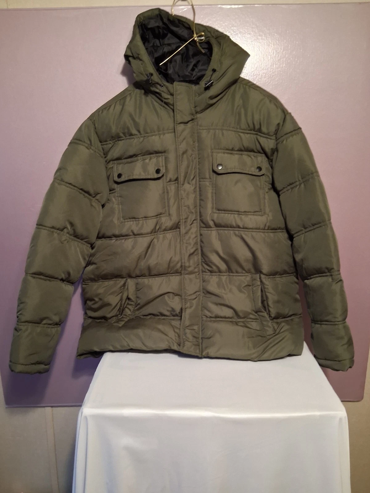 big chil mens puff coat. xl green with hood