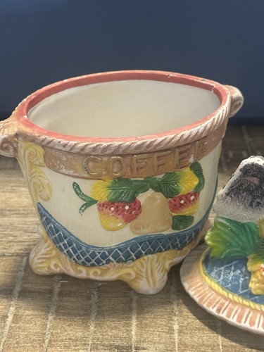 VTG ceramic hand-painted fruit-themed canister with an eagle lid - Afbeelding 4 van 8