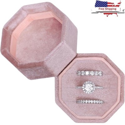 Octagon Velvet Ring Box Handmade Engagement Jewelry Storage Gift Modern Design