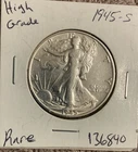 LOT of TWO (2) LIBERTY WALKING 90% SILVER HALF DOLLARS ::1945-S, 1946-P (au-bu)