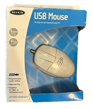 New BELKIN Computer USB Mouse 3 Button/6 FT Cord - Gray - New In Box
