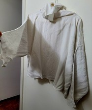 eskandar Linen Hi-Lo Monk /Cowl Neck / Hooded Lagenlook Boxy Top White OS Exc!