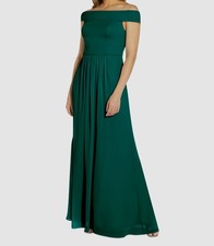 Adrianna Papell Women's Green Chiffon Off The Shoulder Gown Dress Size 4