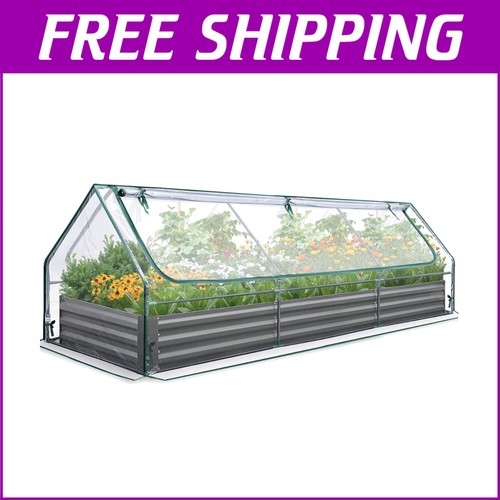 Weather Resistant Galvanized Garden Bed & Portable Greenhouse Combo - 8x4 ft