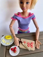 1:6 wooden cutting board metal knife clay fruit orange kiwi miniature dollhouse