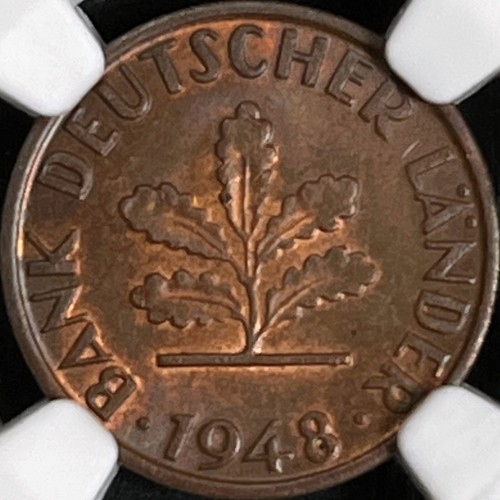 GERMANY. 1948, 1 Pfennig, F - NGC MS63 - Top Pop 🥇 Stuttgart - Picture 3 of 5