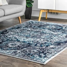 nuLOOM Transitional Medallion Maryanne Area Rug in Blue Transitional Tribal