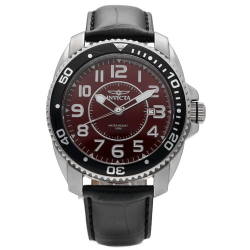 Invicta 6007 Edelstahl 45 mm rotes Zifferblatt schwarzes Leder Quarz Herrenuhr