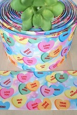 5/8, 7/8, 1.5  3" 1 YD Valentine's Day Grosgrain Ribbon Candy Cutie Hearts