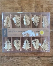 World Market Wood Tree Pine Cone 10 String Lights Laser Cut Christmas NEW 