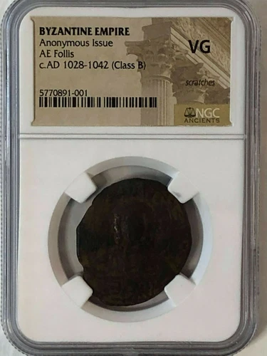 1028 -1042 AD BYZANTINE EMPIRE AE FOLLIS CHRIST BUST COIN NGC GENIUNE CLASS B