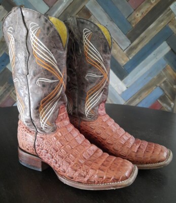 Cavenders Cognac Hornback Caiman Print Square Toe Cowboy Boot Mens D 
