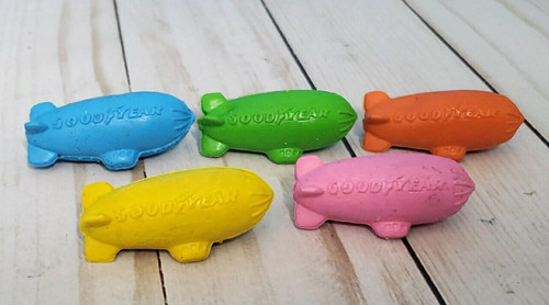 Vintage Promotional  Goodyear Blimp Erasers 1970s  Lot of 5  Colors