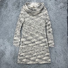LOFT Outlet Cowl Neck Knit Shift Dress Women's L Ivory Black Stretch Casual