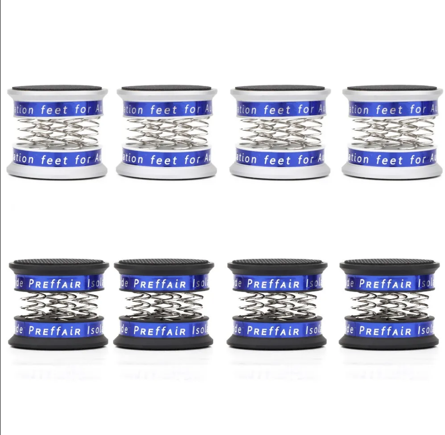 4x HiFi Speaker Isolation Feet – Spring-Loaded Spike Stands With Floor Protector Pads, Black