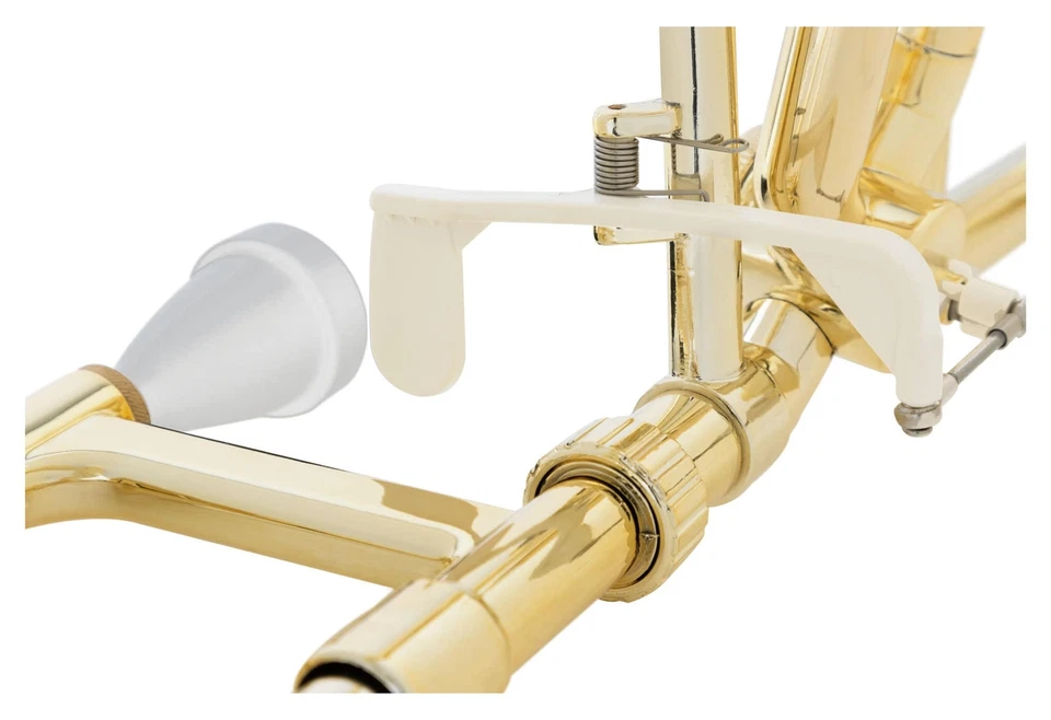 Trombone d'Oro in Plastica Tenore Quart Valvola Bb/F Set con Bocchino e Borsa - Immagine 3 di 4