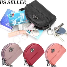 Women Coin Purse Credit Card Holder Mini Pouch Leather Wallet with Keychain Ring