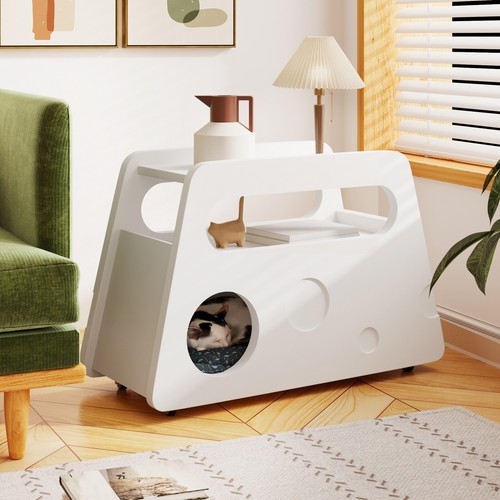Sideboard Moderner Weißer Schmal Beistelltisch mit Rollen Mobil für Wohnzimmer - Bild 2 von 13