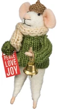 Primitives by Kathy Felt Mouse PEACE LOVE JOY Christmas Holiday Ornament Critter